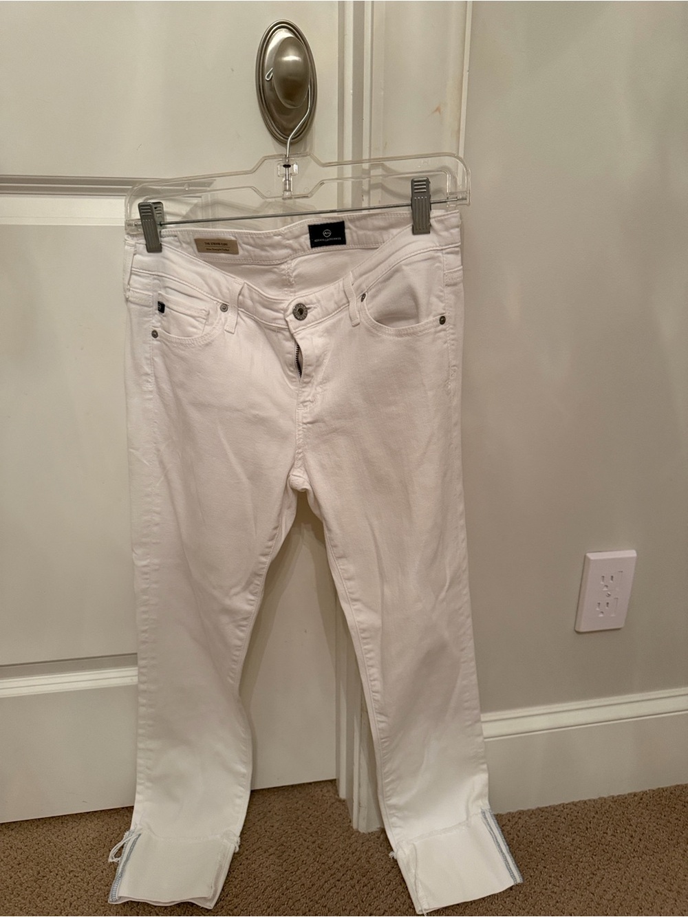 Ag Adriano Goldschmied White Cropped Ankle Jeans with Light Blue Stitching